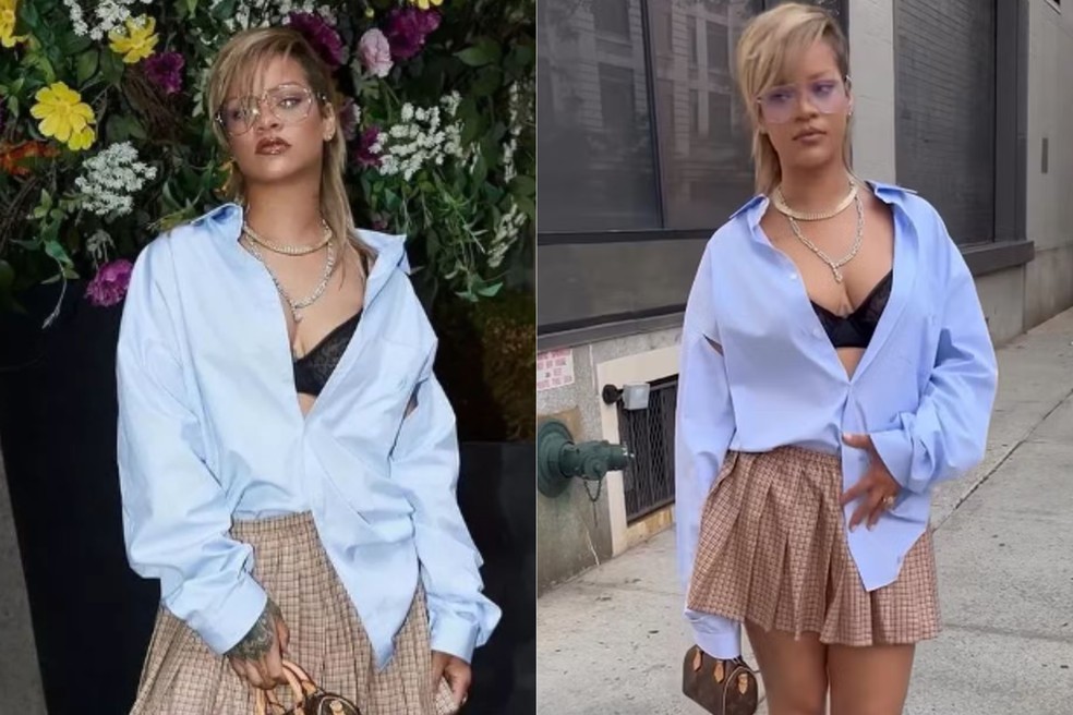 Rihanna faz post raro debutando novo corte de cabelo sidecut — Foto: Instagram/Reprodução/@evan_erogers @jennnrosales