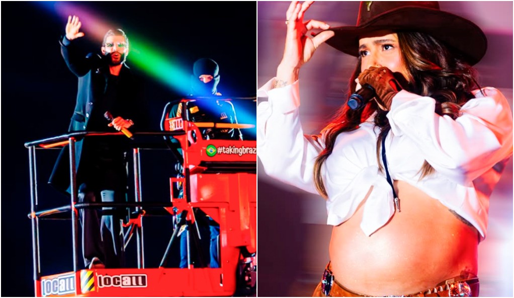 Lauana Prado cuida do barrigão e Gusttavo Lima 'voa' sobre o público no Circuito Sertanejo