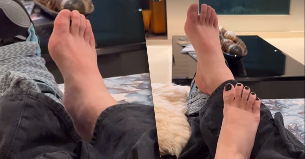 Karoline Lima e Léo Pereira compararam os pés — Foto: Instagram