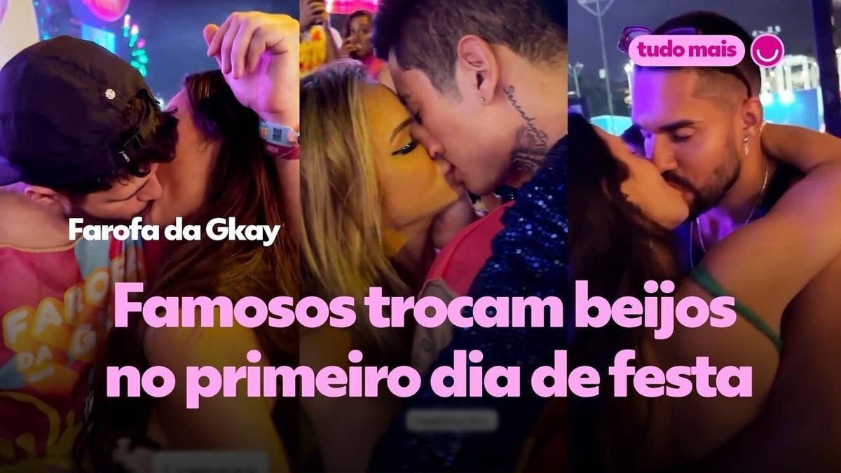 Famosos trocam beijos no primeiro da da Farofa da Gkay