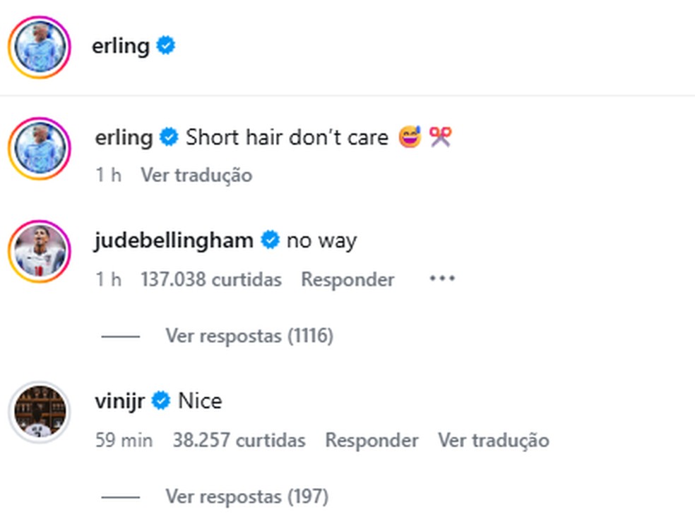 Amigos se surpreendem com visual de Haaland — Foto: Reprodução