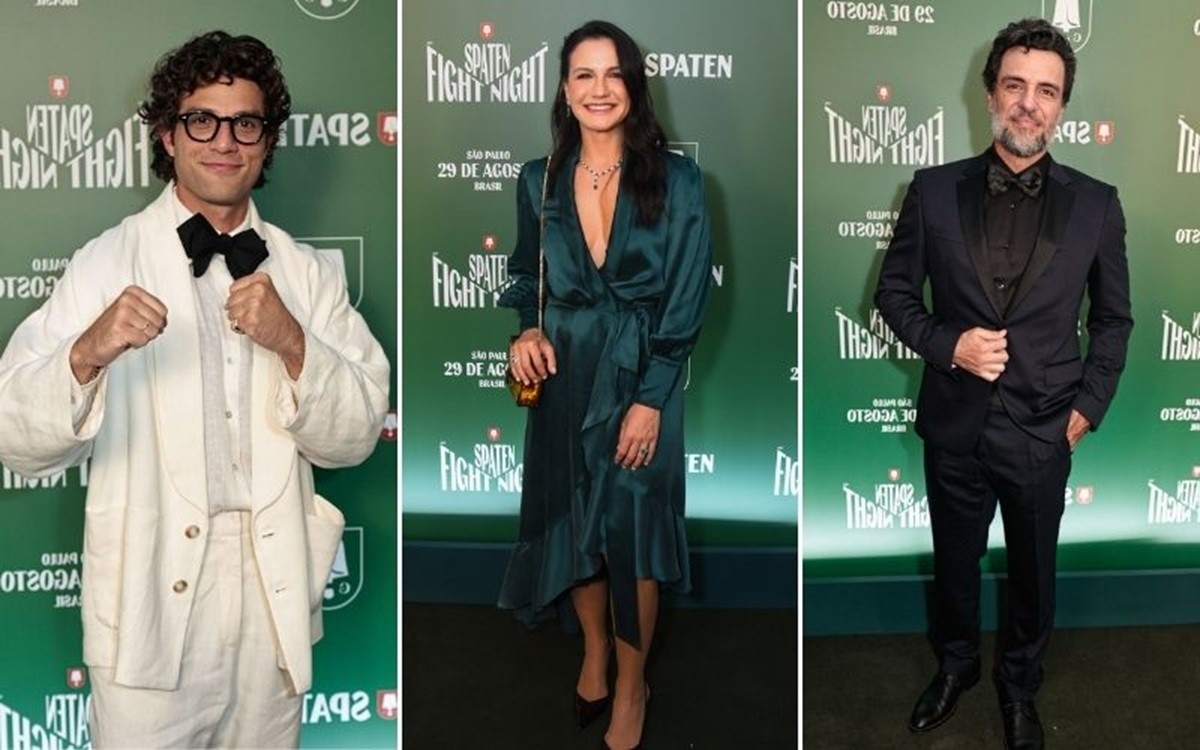 Kyra Gracie, Chay Suede e Rodrigo Lombardi durante evento de luta em São Paulo