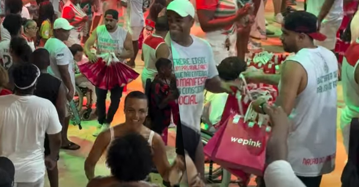 Mamãe Noel: Virginia presenteia ritmistas da Grande Rio com mimos de sua marca