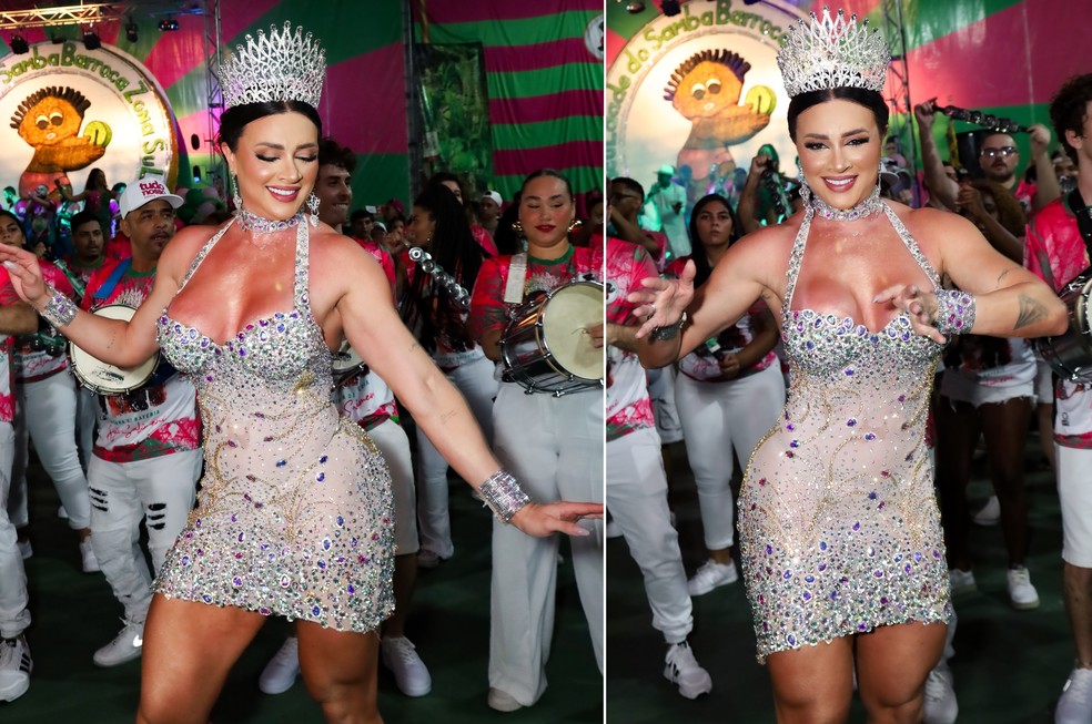 Juju Salimeni mostra samba no pé em ensaio de escola de samba em São Paulo — Foto: Clayton Felizardo / BrazilNews