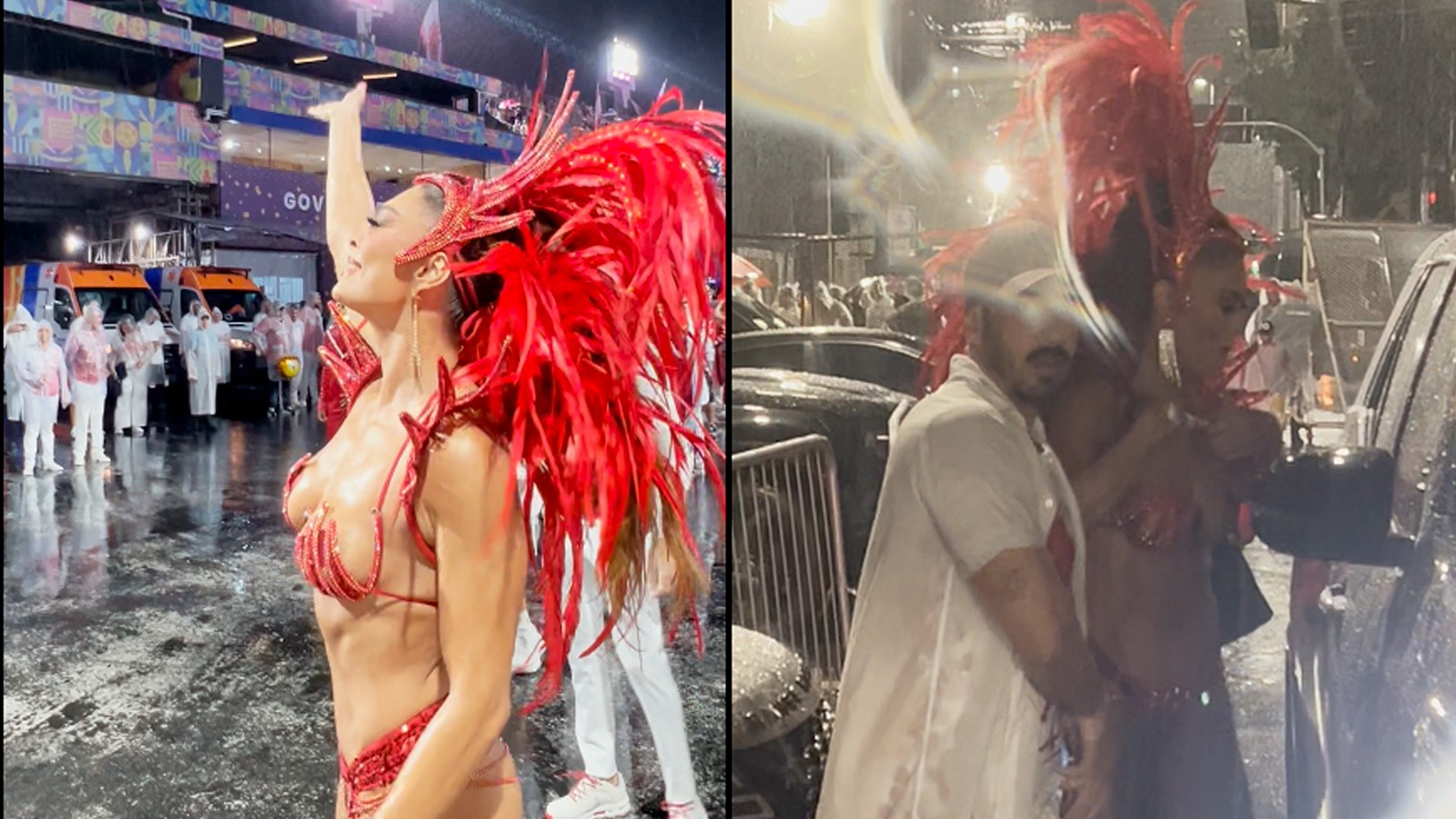 Debaixo de chuva, Juliana Paes brilha no último ensaio técnico da Viradouro