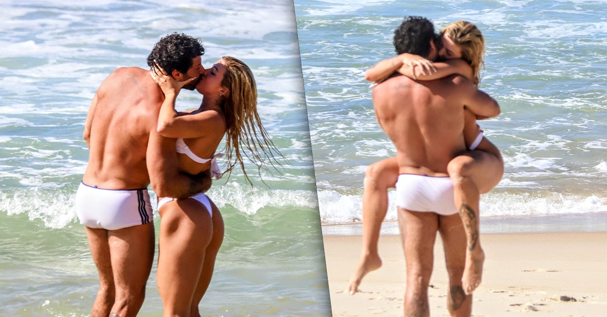 Jesus Luz e Rafaela Mesquita sobem a temperatura em praia do Rio com direito a beijões