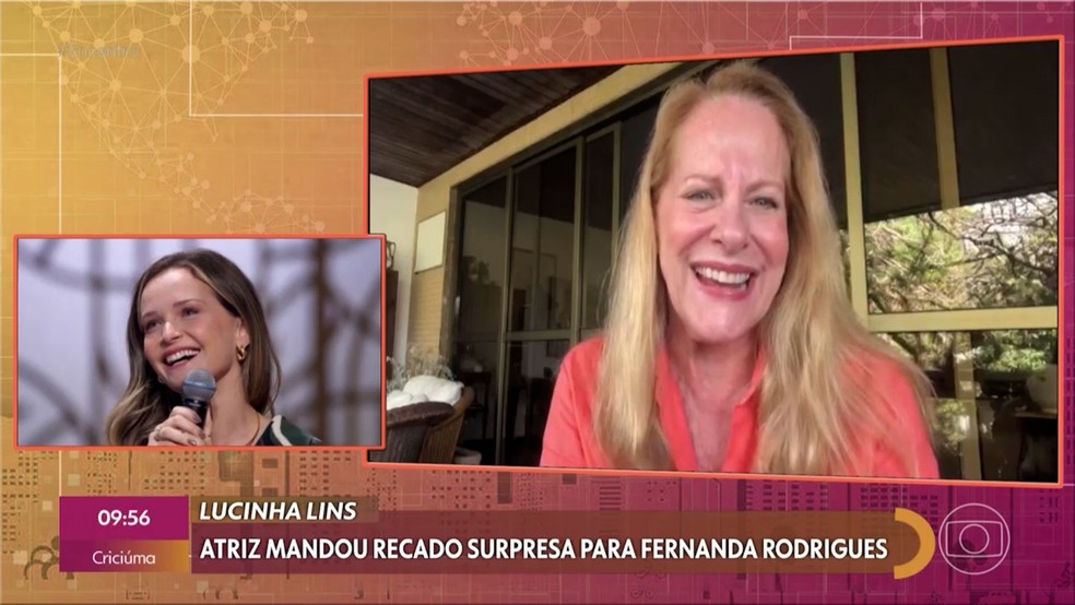 Lucinha Lins manda mensagem surpresa à Fernanda Rodrigues — Foto: Globo