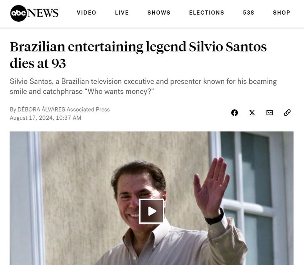 Morte de Silvio Santos repercute na imprensa internacional — Foto: Reprodução