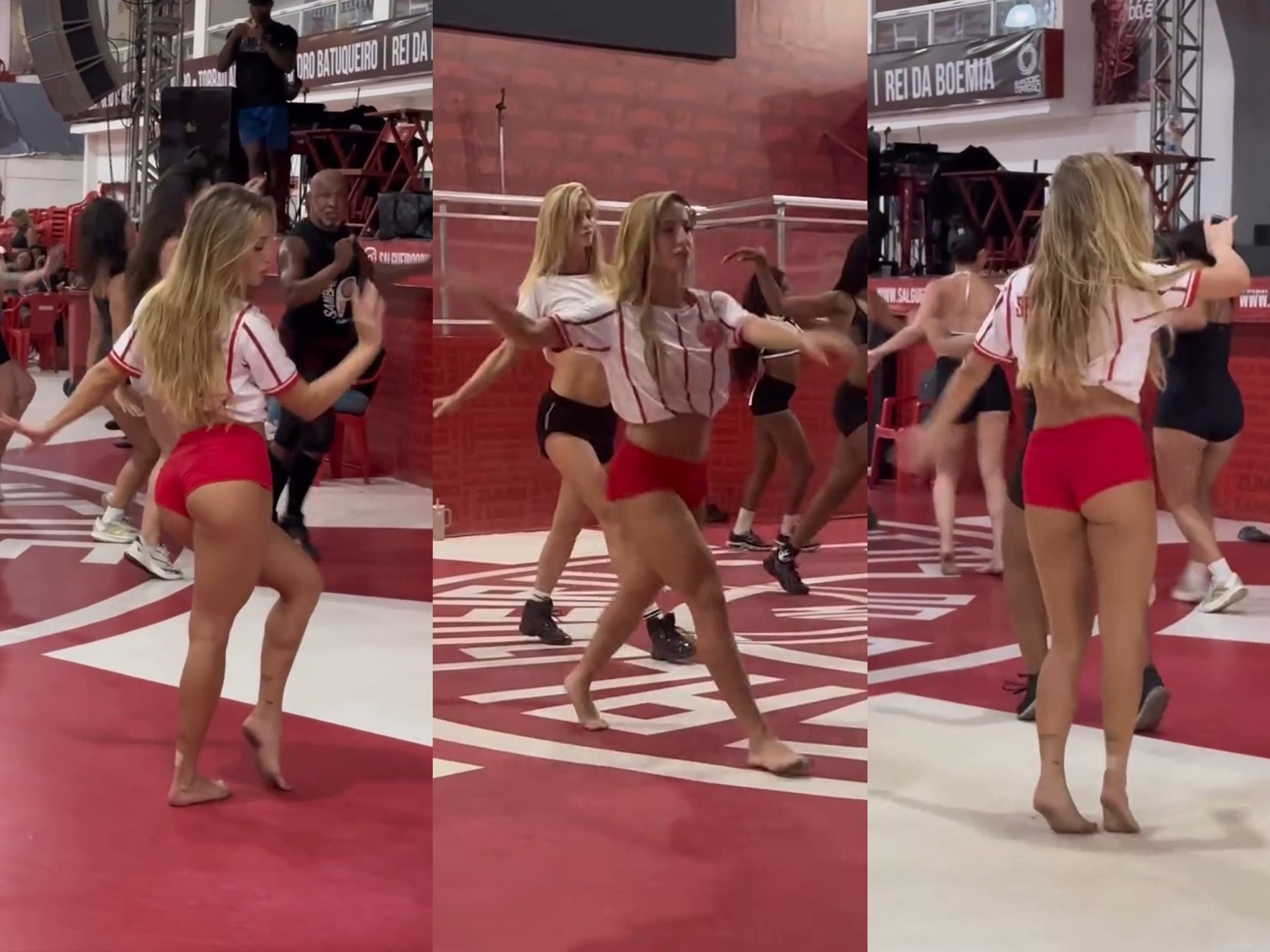 Bruna Griphao compartilha treino intenso de samba com meninas da comunidade do Salgueiro