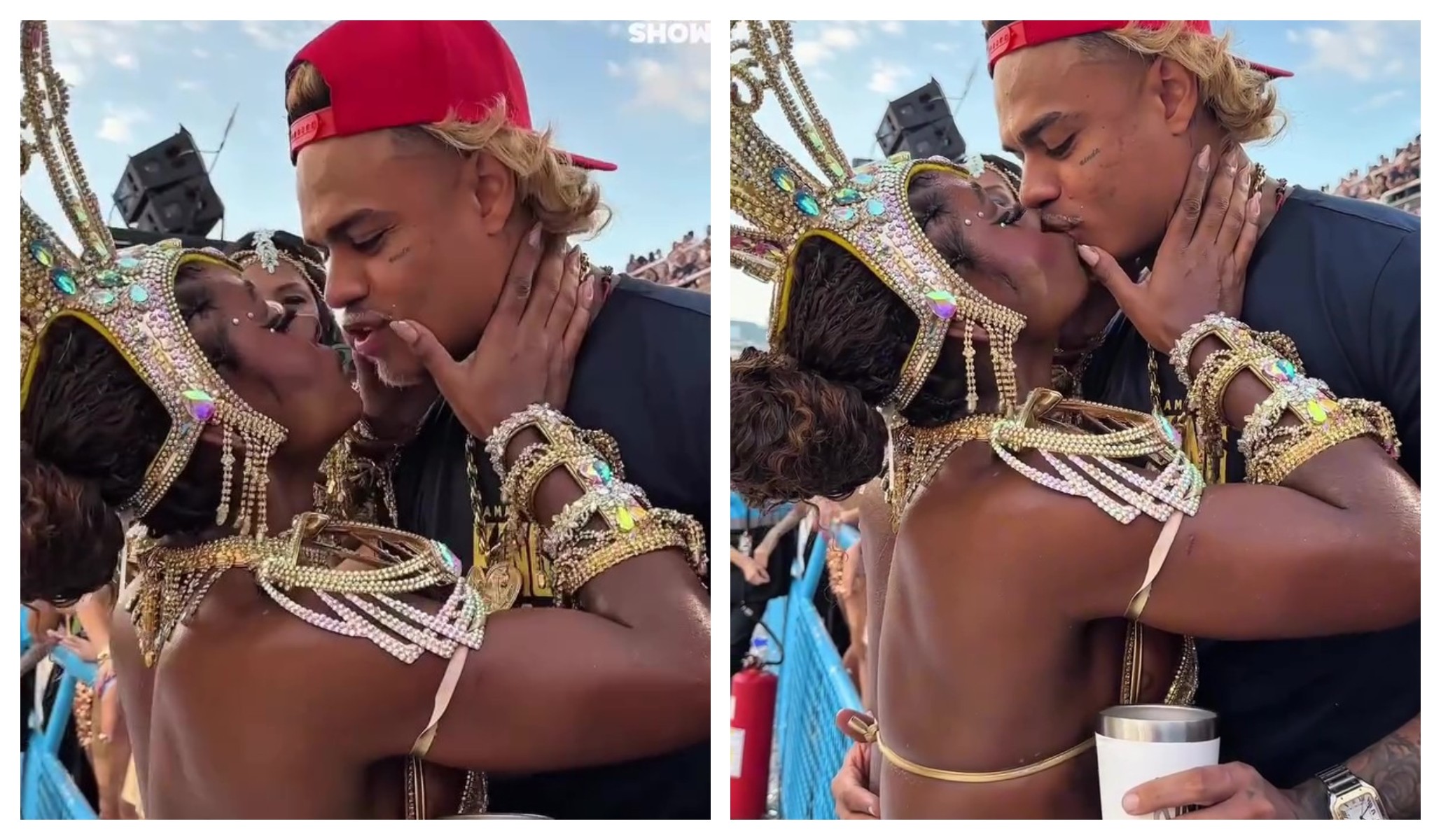 MC Cabelinho ganha beijão de Carol Macharette no Desfile das Campeãs