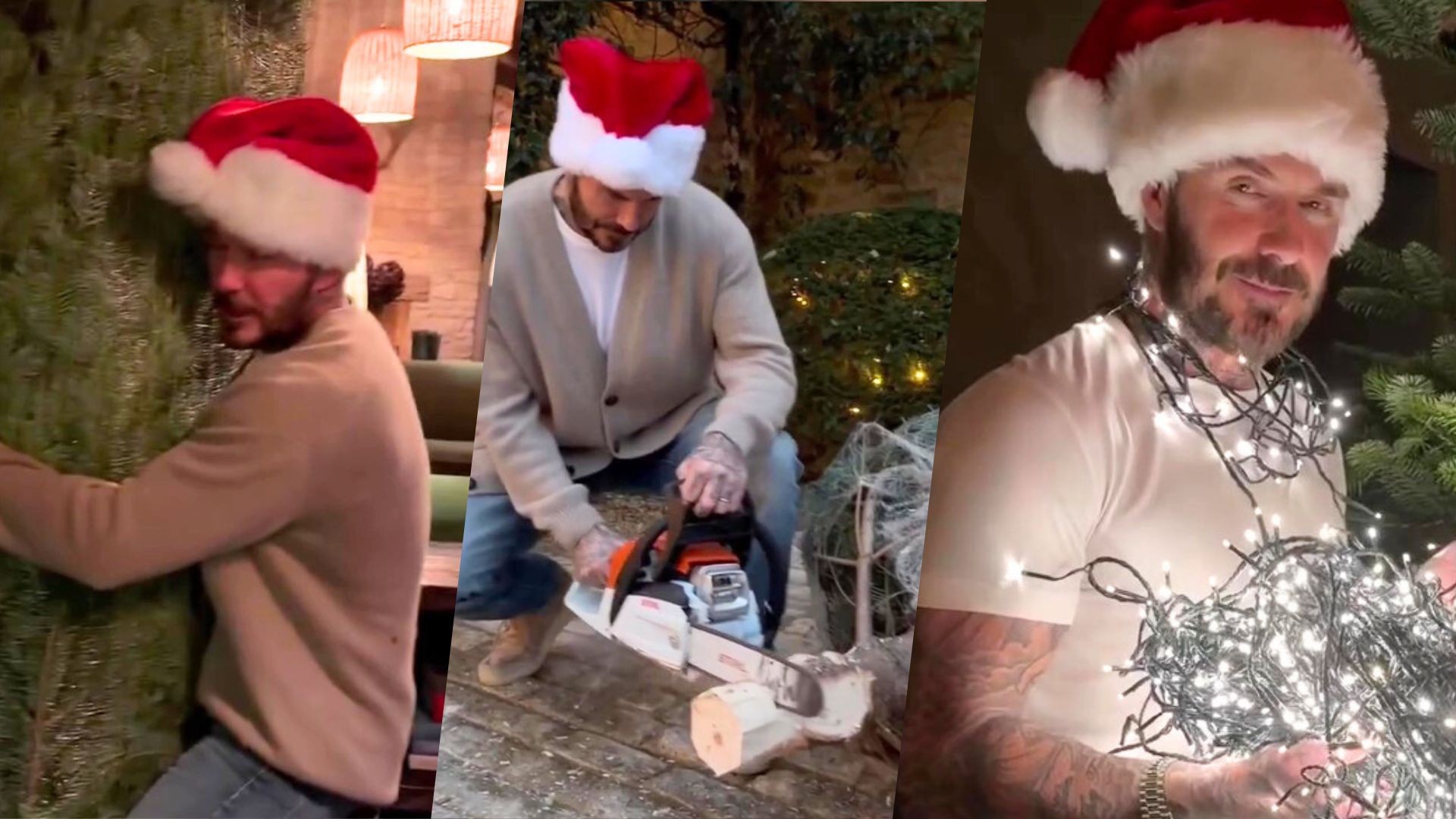 Rodrigo Hilbert inglês? Victoria Beckham mostra David Beckham 'construindo' a própria árvore de Natal