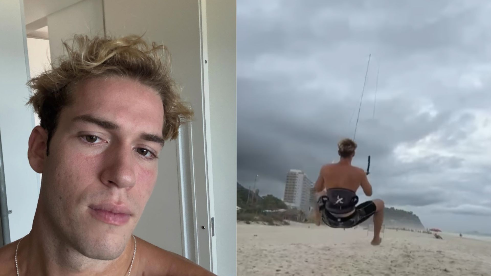 Pietro Antonelli, filho de Giovanna e Murilo Benício, mostra perrengue ao tentar aprender kite surf