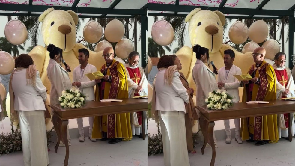 Zezé di Camargo e Graciele Lacerda se casam em chá revelação — Foto: Reprodução