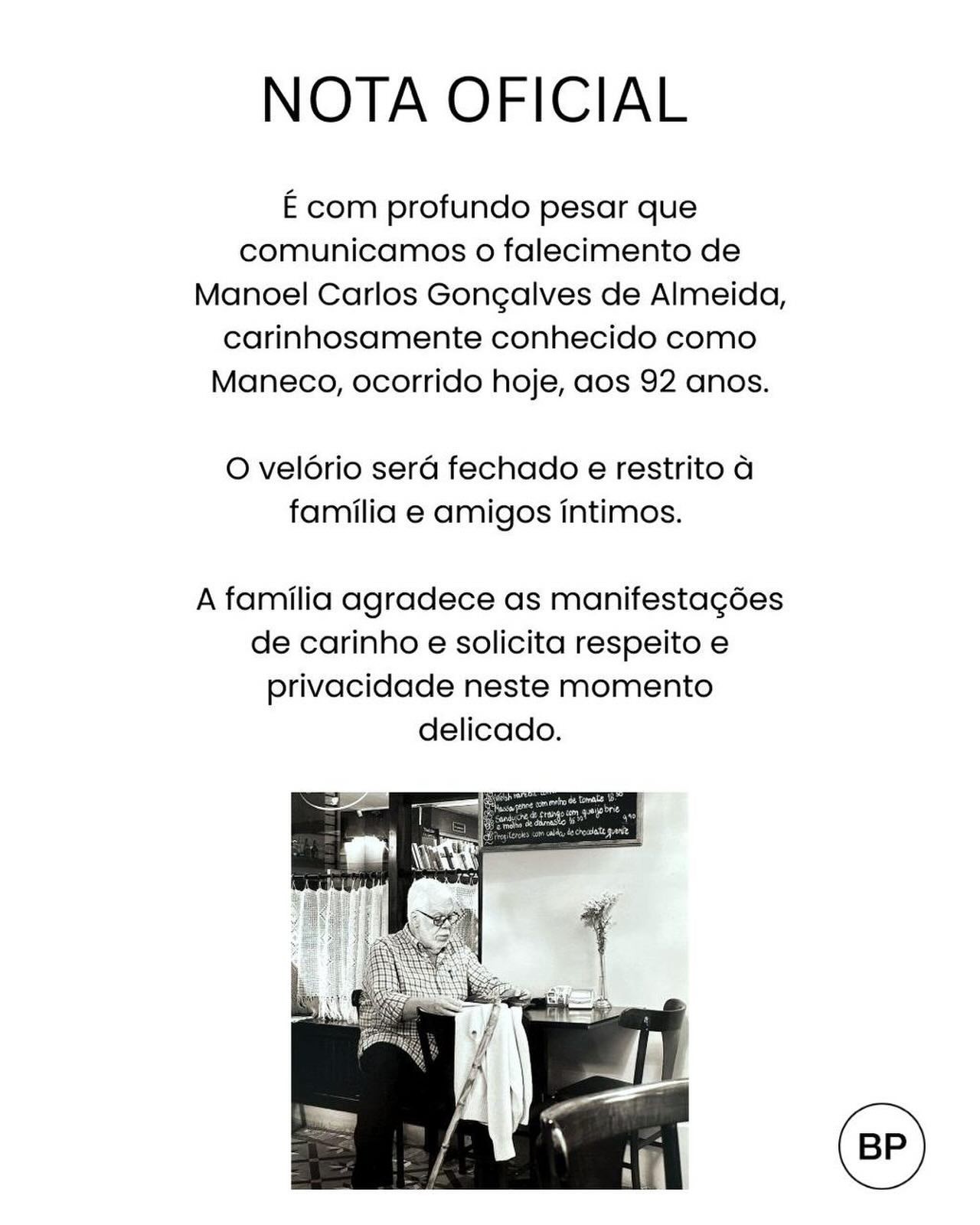 Velório de Manoel Carlos será restrito a familiares e amigos