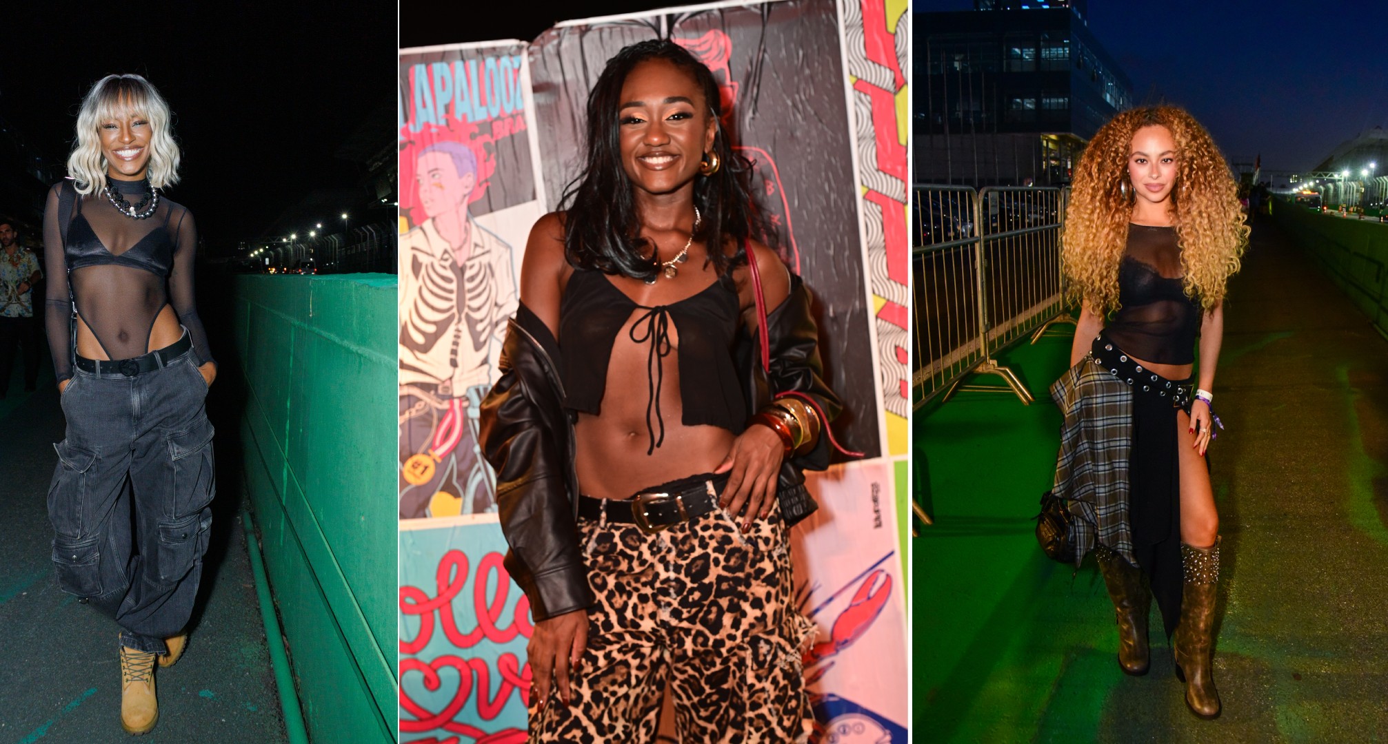 Famosas apostam em transparências em looks do primeiro dia de Lollapalooza