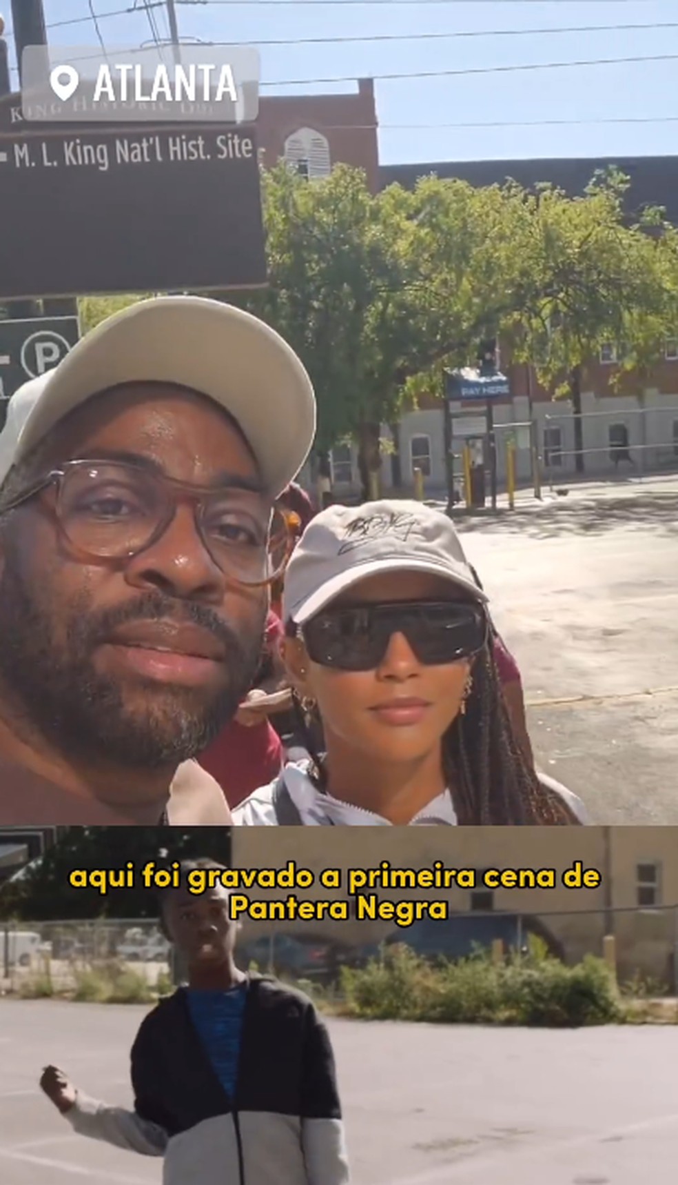 Taís Araujo e Lázaro Ramos conhecem rua que foi cenário de Pantera Negra em Atlanta, nos Estados Unidos — Foto: Reprodução/Instagram