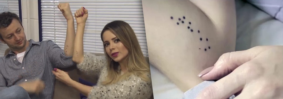 Sandy và Lucas Lima xăm tên con trai bằng chữ nổi - Ảnh: Reproduction/gshow