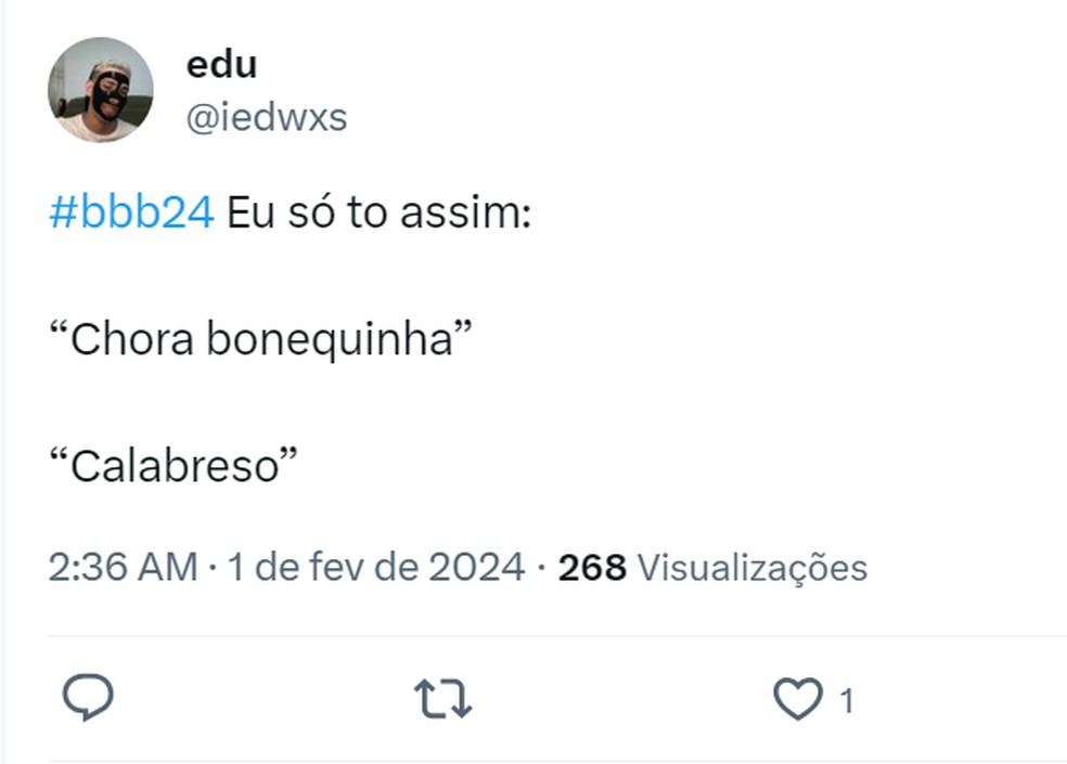 Frases de tretas no BBB 24 viralizam nas redes sociais — Foto: Reprodução/Twitter