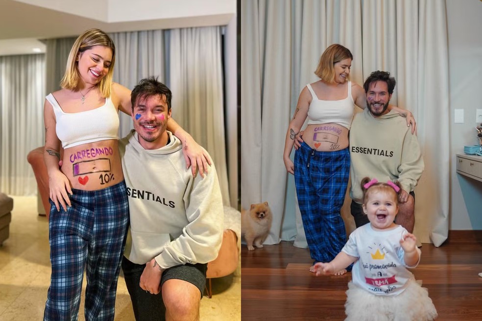 Viih Tube e Eliezer reproduzem foto da primeira gestação na gravidez do segundo filho — Foto: Instagram
