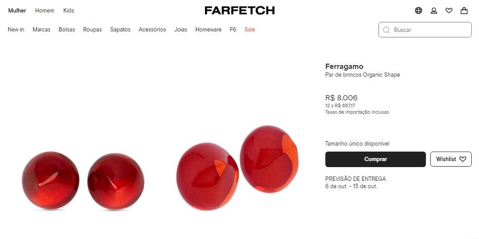 Sophie Charlotte usa brinco de mais de R$ 8 mil em pré-estreia de 'Meu Nome é Gal' — Foto: Reprodução/Farfetch