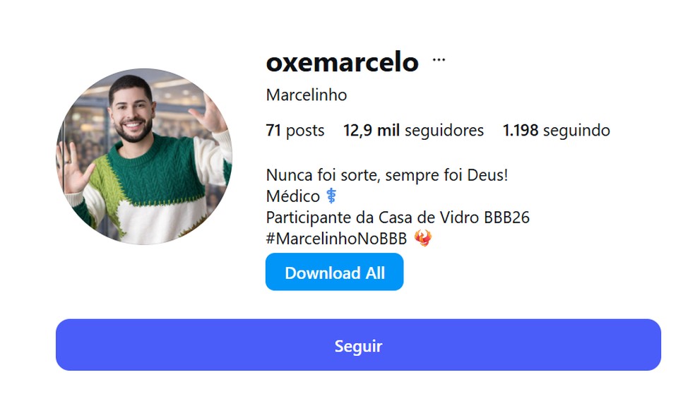 Veja quantos seguidores Marcelo tinha ao ser anunciado no BBB 26 — Foto: reprodução/Instagram