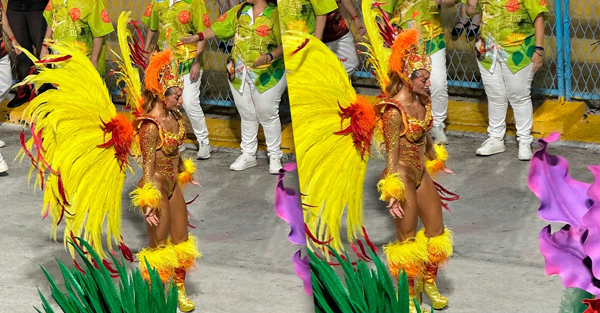 Bruna Griphao não aguenta emoção e chora durante desfile do Salgueiro
