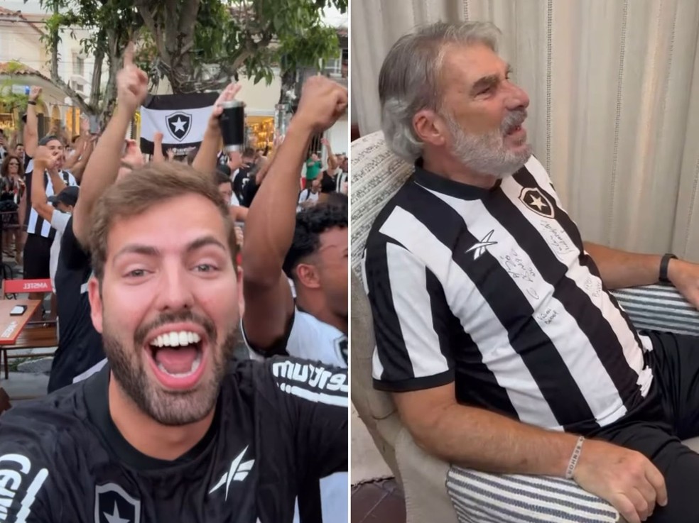 Matheus Costa e seu pai comemoram título do Botafogo — Foto: Reprodução/Instagram